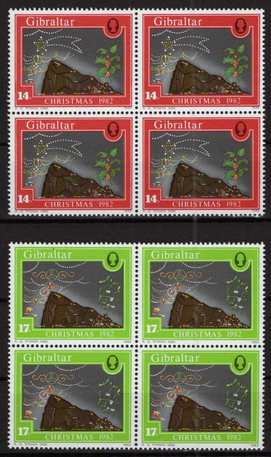 Gibraltar 441-442 MNH Block Christmas Holly Mistletoe 042523S94