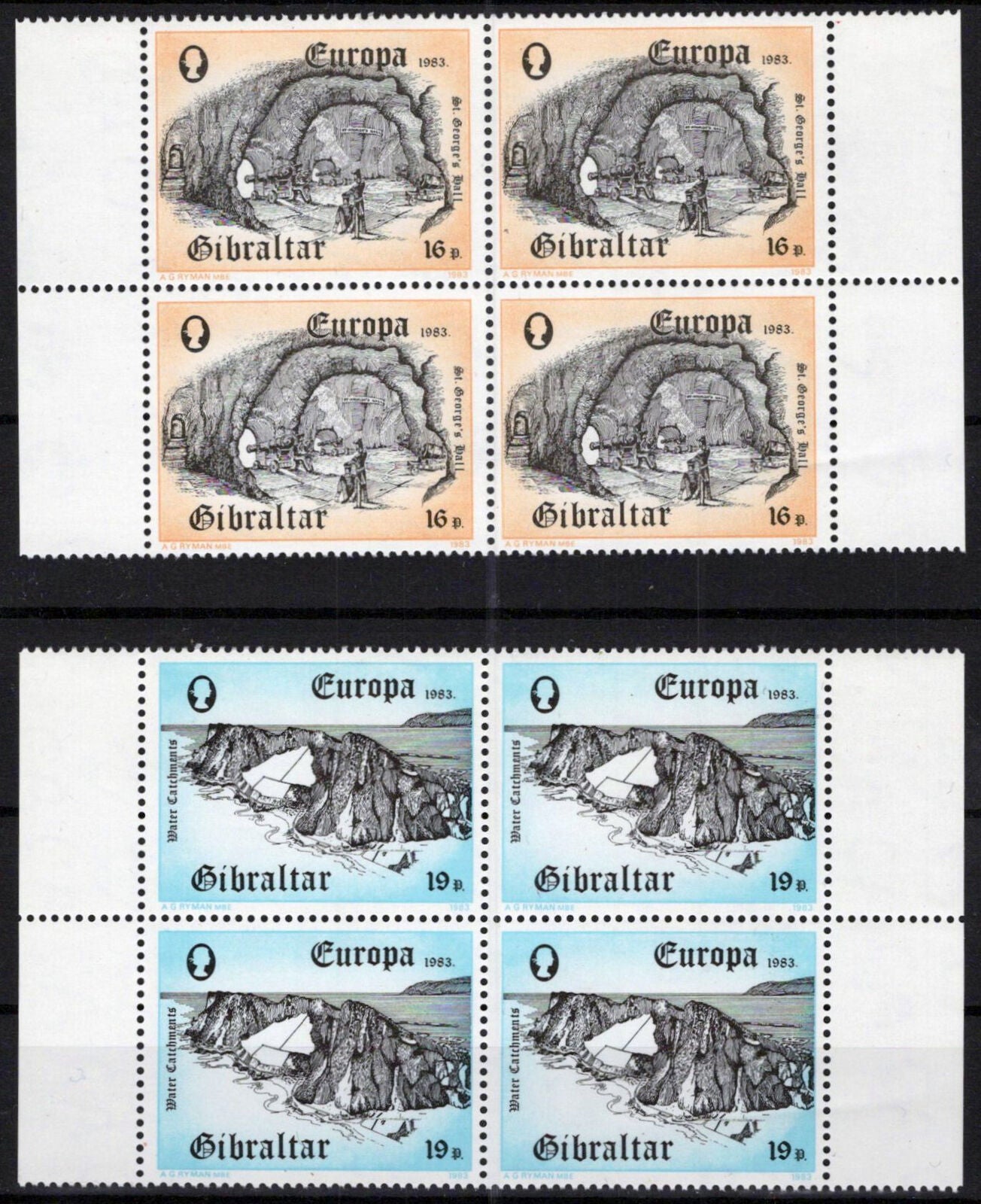 Gibraltar 447-448 MNH Block Europa Cept Landmarks 042523S95