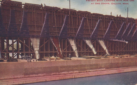 ZAYIX Postcard Great Lakes Freight Ship Loading with Iron Ore Duluth MN