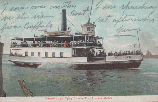 ZAYIX Postcard Great Lakes Ship Steamer Hope Plying Between Fort Erie & Buffalo