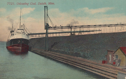 ZAYIX Postcard Great Lakes Ship 7721 Unloading Coal Duluth Minn Divided Back