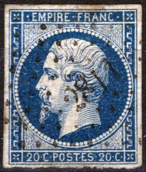 France 15a Used 20c dark bl bluish Imperf Emperor Napoleon III 051023SM55