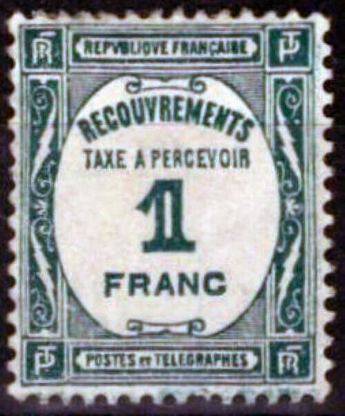 France J63 MH Postage Due 1fr Prus grn Recouvrements Stamps 042523SM73