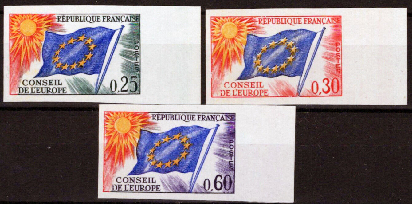 France Council of Europe 1O10-1O11, 1O14 MNH Imperf Flags 061223X21