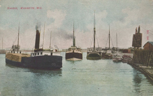 ZAYIX Postcard Great Lakes Ship Steamers in Marinette Harbor, Wis. Green Bay