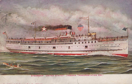 ZAYIX Postcard Great Lakes Steamship SS United States Indiana Transport. Co 1910