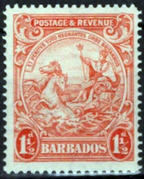 Barbados 168b VLH Perf 14 1 1/2b orange Seal of Colony ZAYIX 061923S133