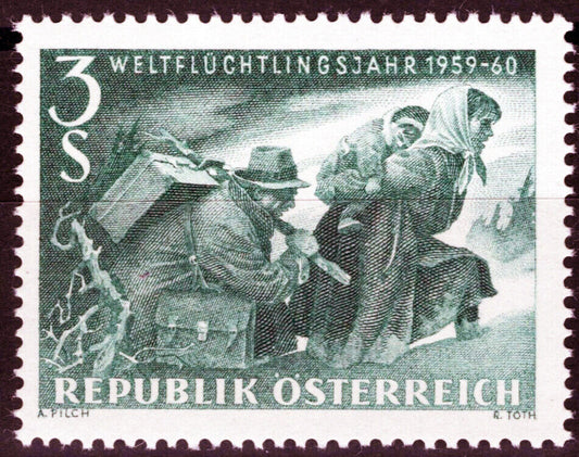 Austria 650 MNH World Refugee Year Family Fleeing Mountains