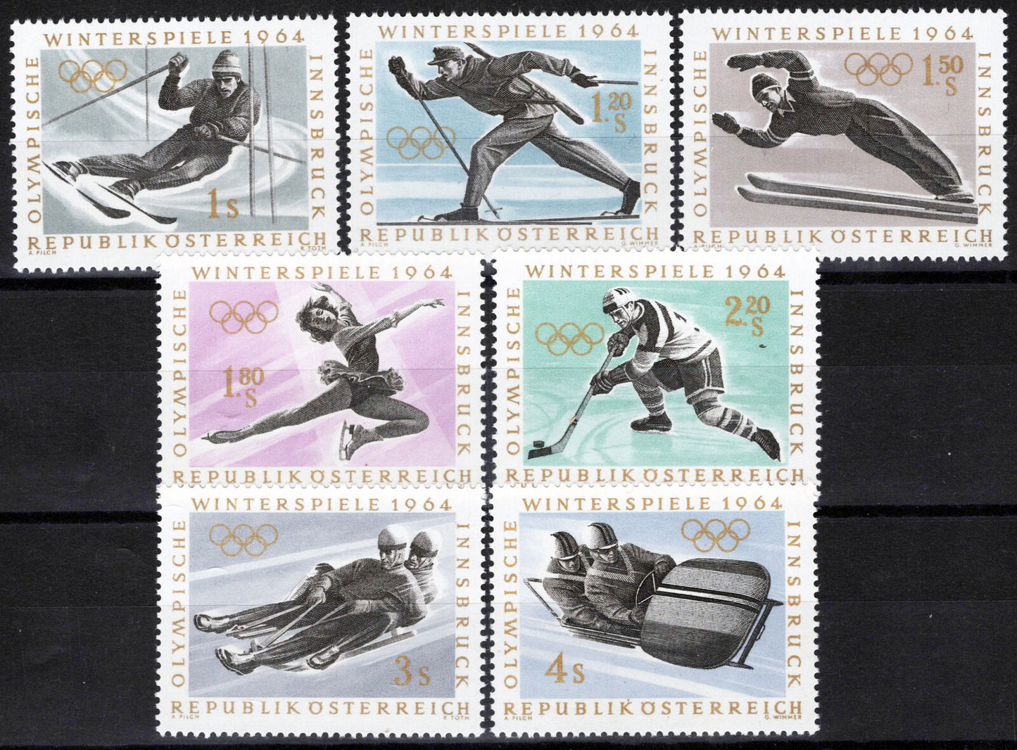 Austria 711-717 MNH Olympics Games Sports Ski Jump Bobsledding