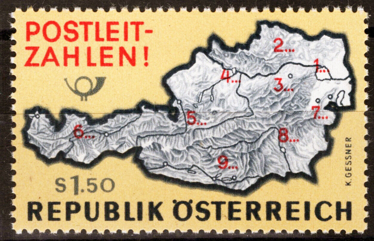 Austria 756 MNH Map of Austria Postal Zone Numbers