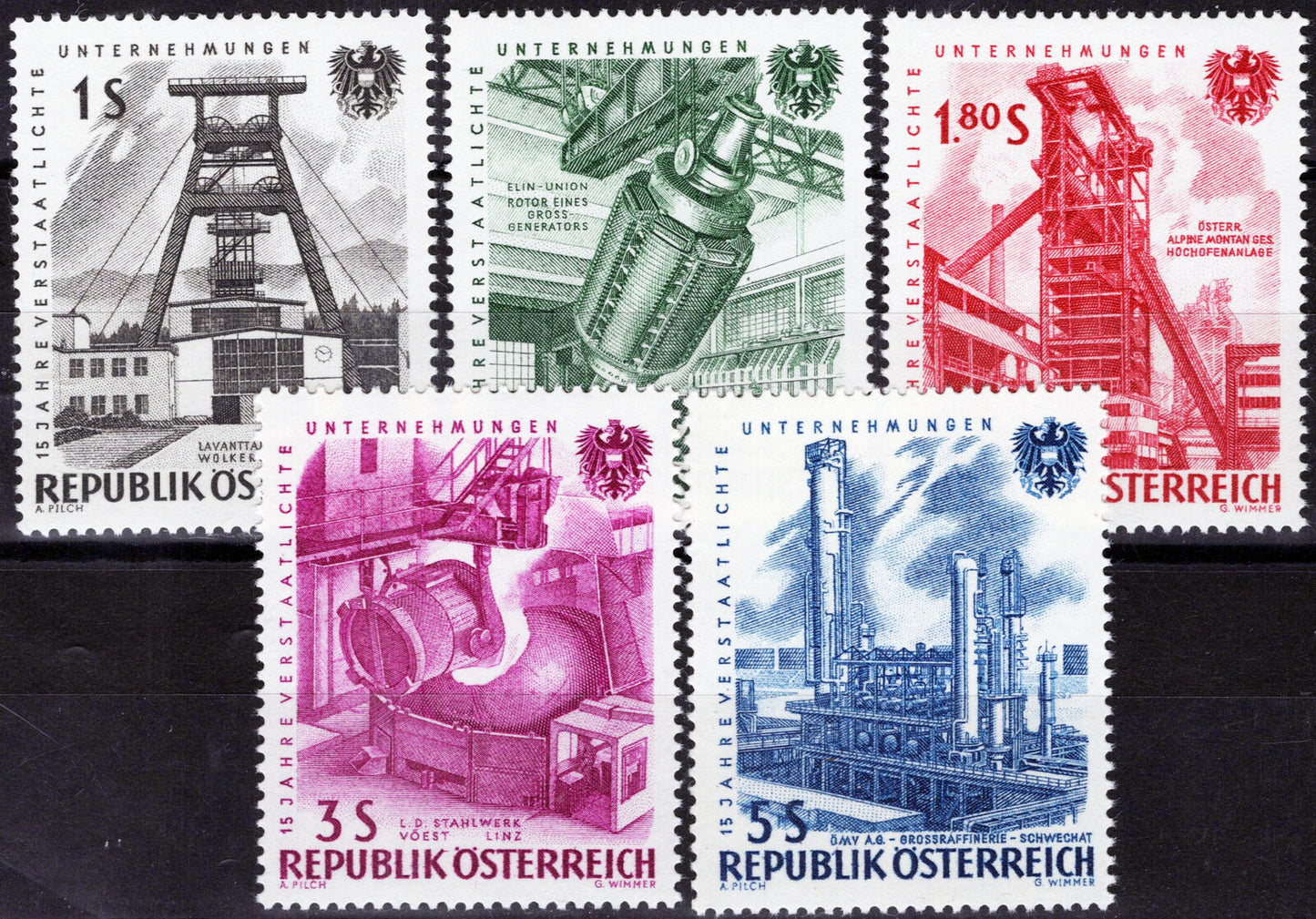 Austria 668-672 MNH Industry Coal Mine Oil Refinery Steel