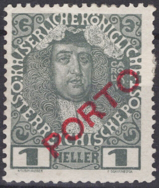 Austria J47 MH Postage Due Surcharged 1h gray Karl VI