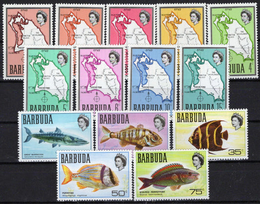 Barbuda 12-25 MNH Maps Marine Life Fish ZAYIX 062723S41M