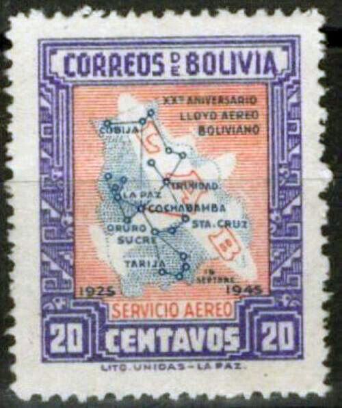 Bolivia C105 MH Air Post Map of Bolivian Air Lines 062723S83