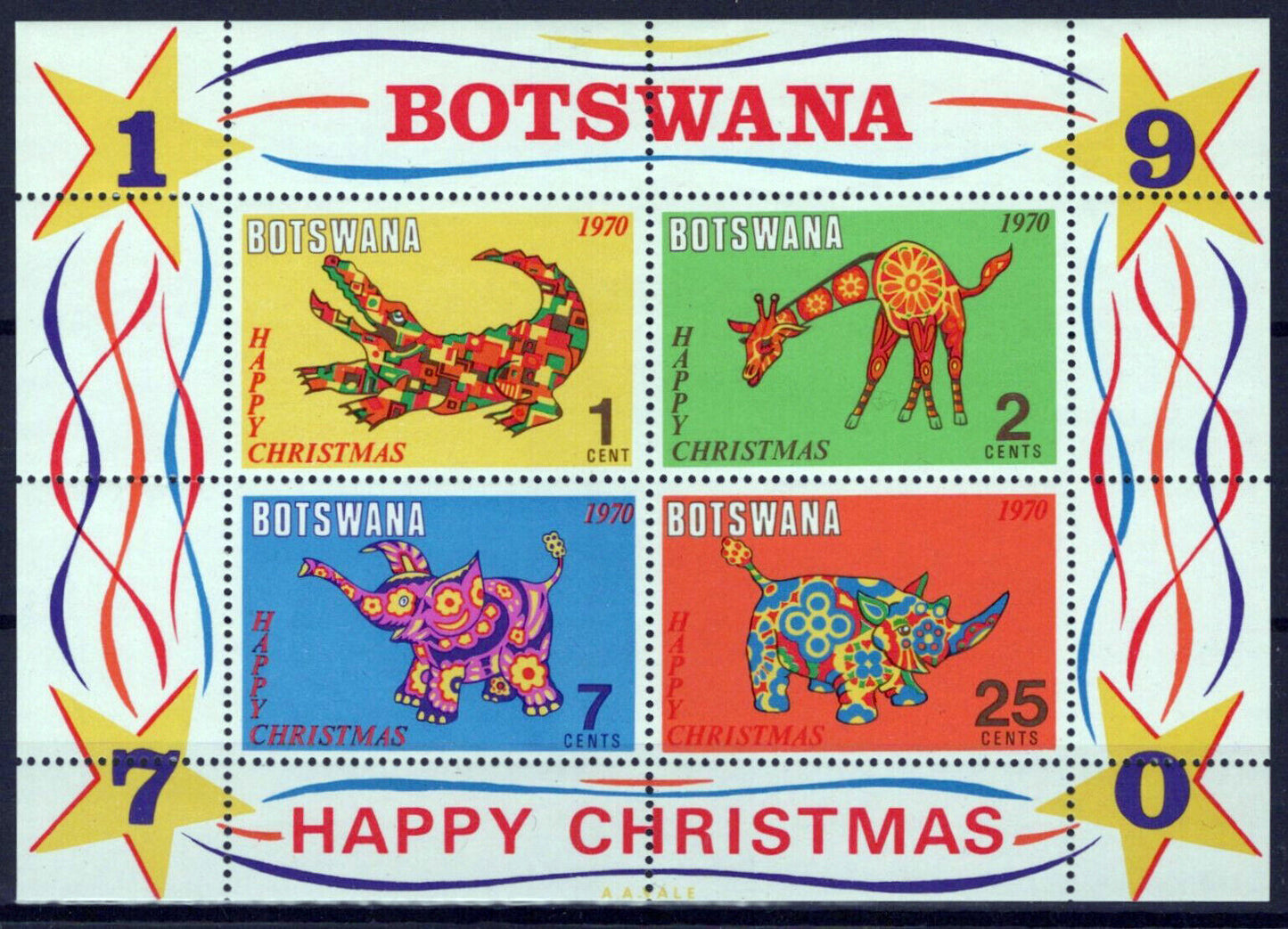 Botswana 70a MNH Christmas Wildlife Elephant Giraffe 061223SM55M