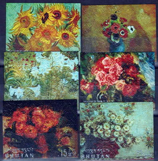Bhutan 114-114E MNH Embossed Paintings Flowers ZAYIX 071423S132M