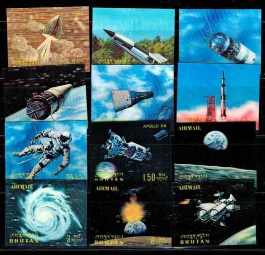 Bhutan 118-118K MNH 3-D Space Rockets Moon Galaxy ZAYIX 071423S127