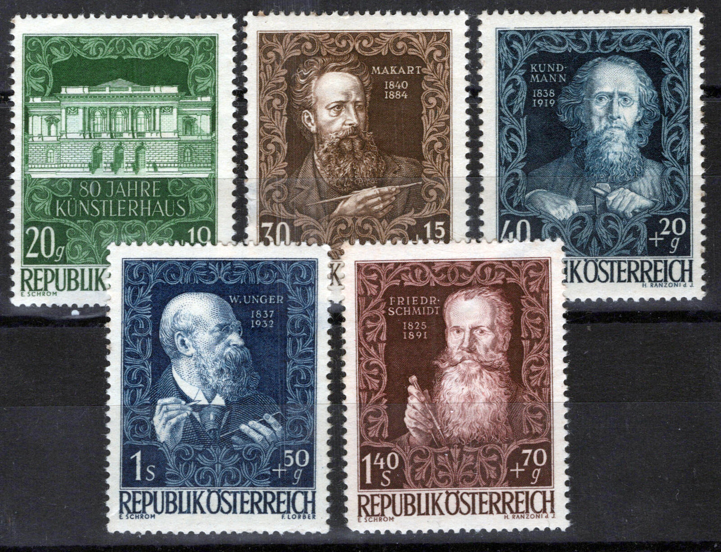 Austria B245-47, B250-51 MNH Artists Sculptors Engravers