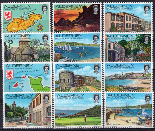 Alderney 1-12 MNH Maps Castles Harbors Scenic Views