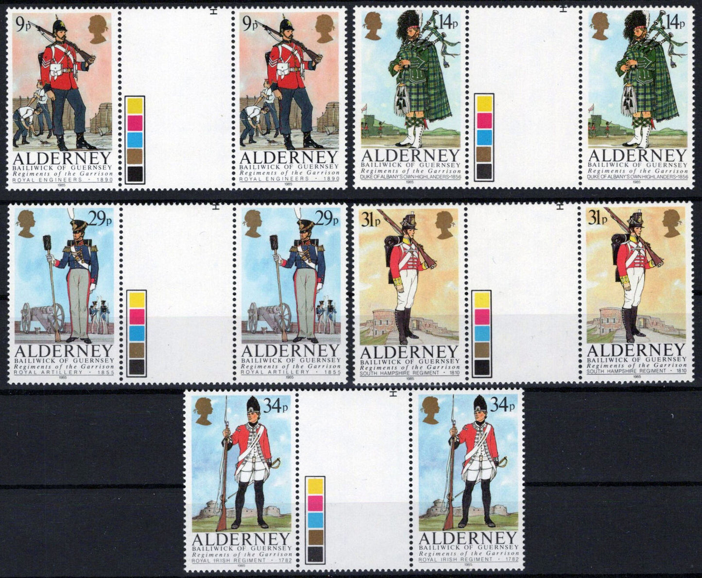 Alderney 23-27 MNH Gutter Pairs Military Regimental Uniforms