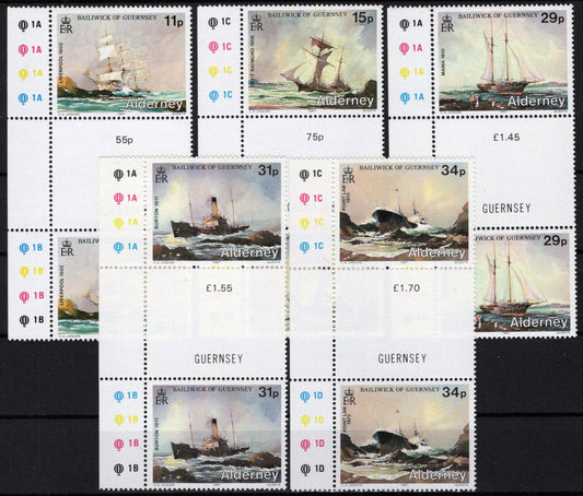 Alderney 32-36 MNH Gutter Pairs Shipwrecks Ships Transportation