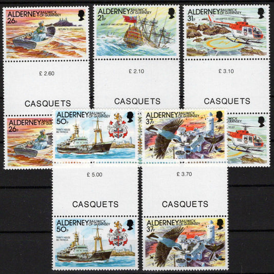 Alderney 60-64 MNH Gutter Pairs Ships Aviation Lighthouse