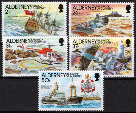 Alderney 60-64 MNH Ships Aviation Birds Lighthouse