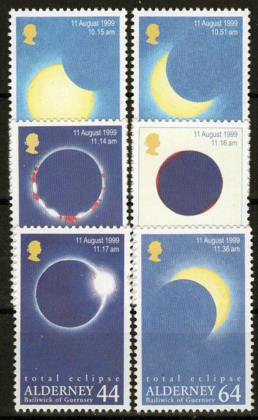 Alderney 128-133 MNH Total Solar Eclipse Astronomy