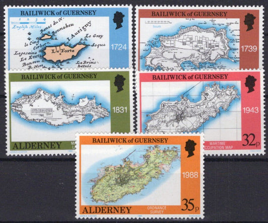 Alderney 37-41 MNH 18th-20th Century Maps