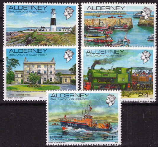 Alderney 42-46 MNH Ships Lighthouses Railroads