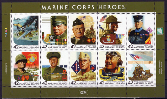 Marshall Islands 910 MNH Marine Corps Heroes Aviation Zayix Stamps 1024M0147M