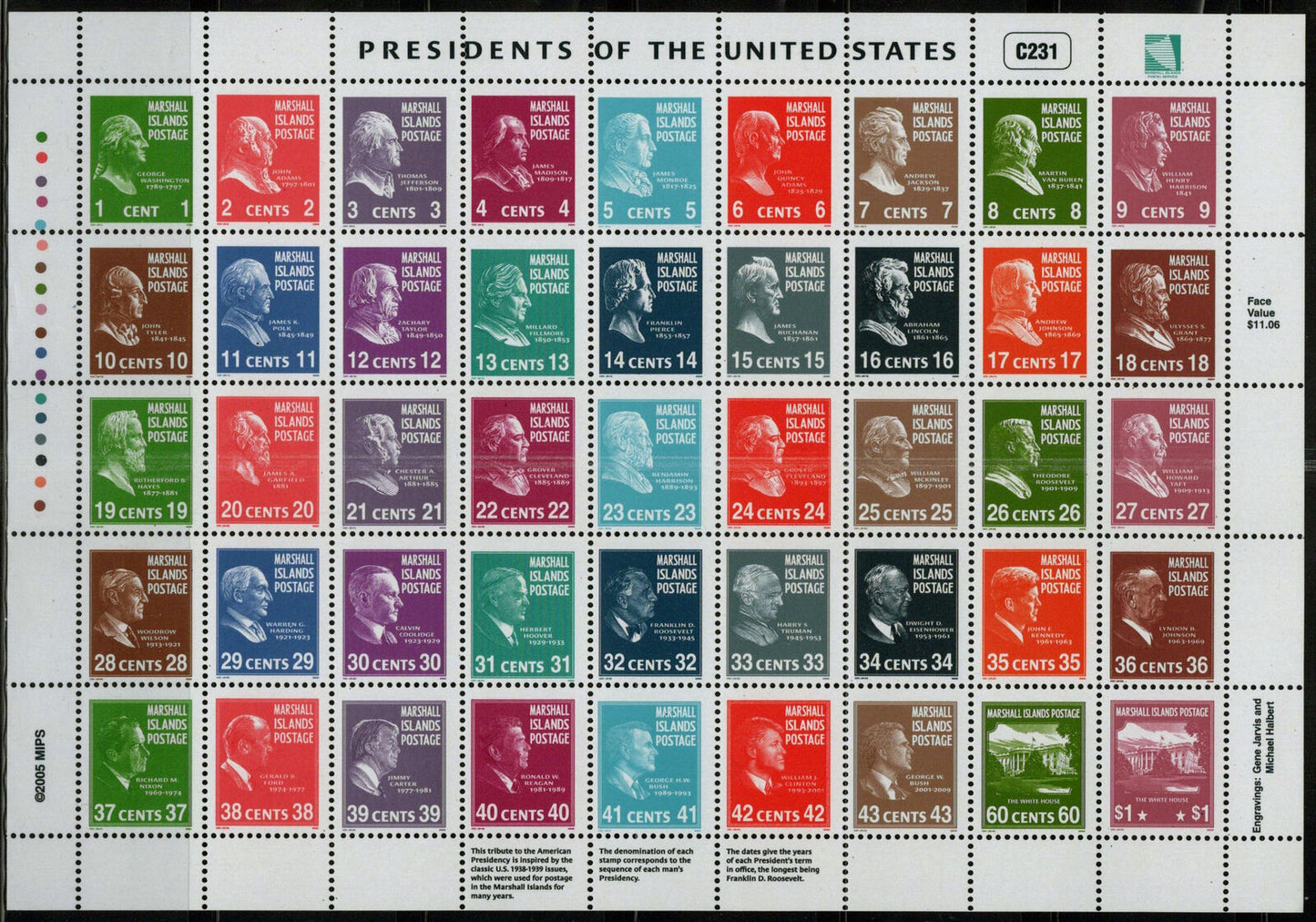 Marshall Islands 847 MNH U.S. Presidents Politicians ZAYIX 092023SL36M