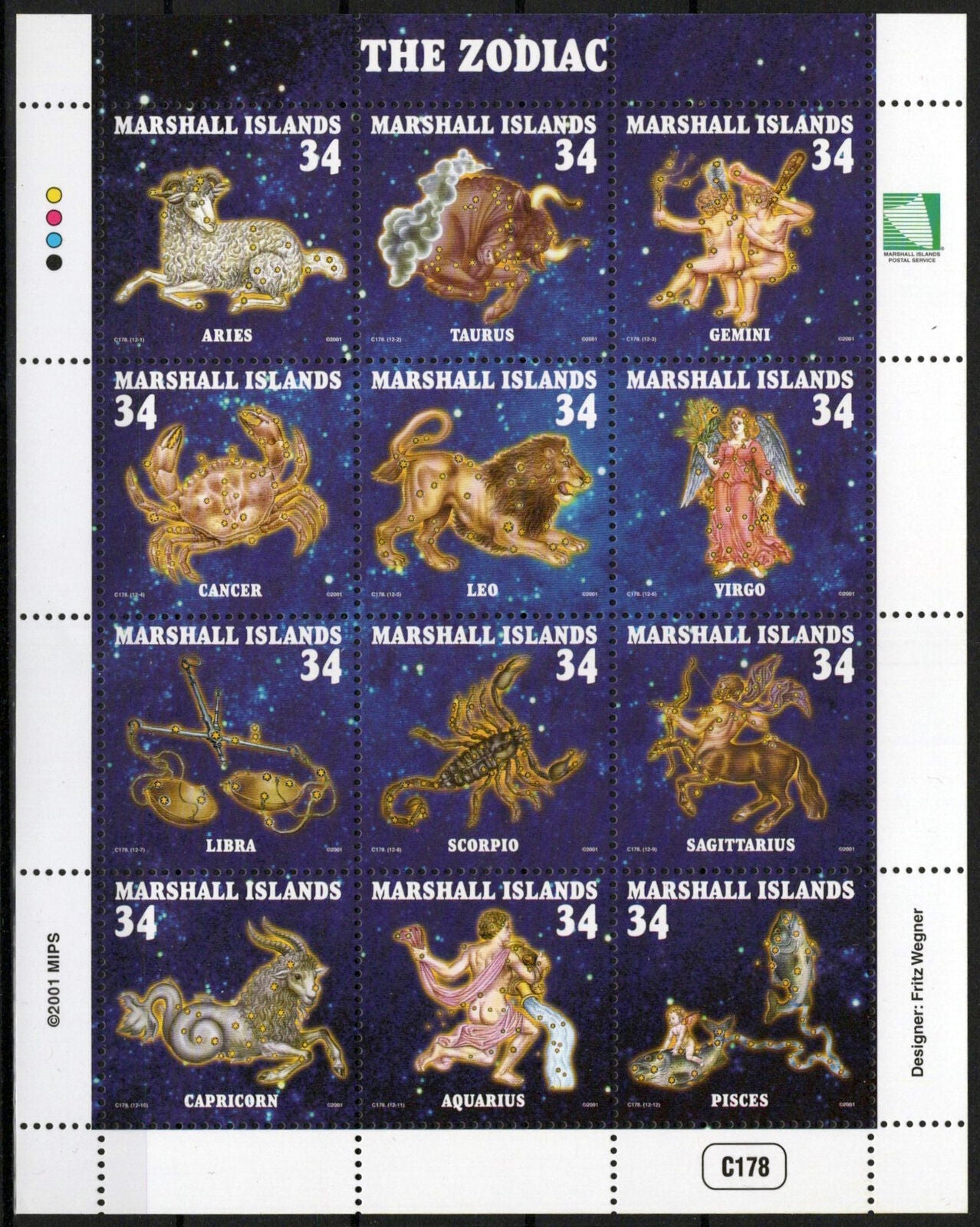 Marshall Islands 785 MNH Zodiac Signs Constellations 092523SM86M