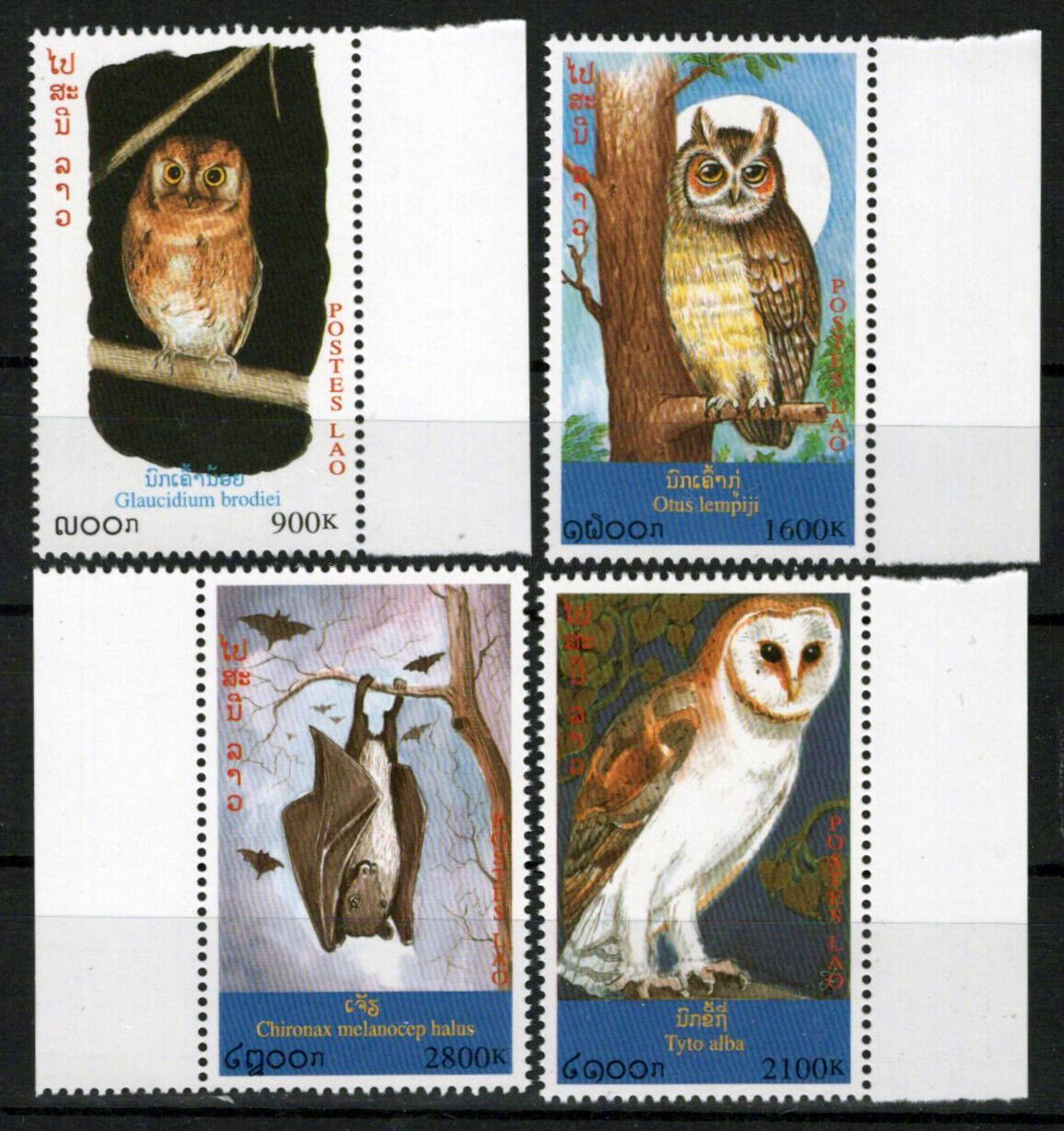 Laos 1412-1415 Birds Owls Bats Nocturnal Creatures