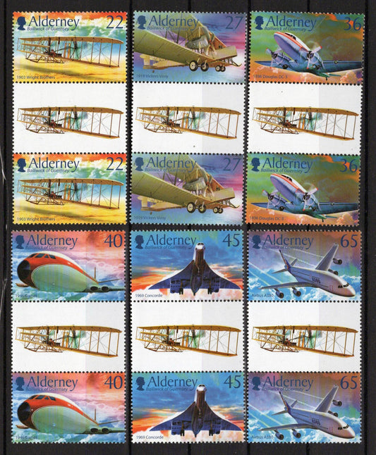 Alderney 203-208 MNH Pairs Aviation Planes Wright Flyer Airbus