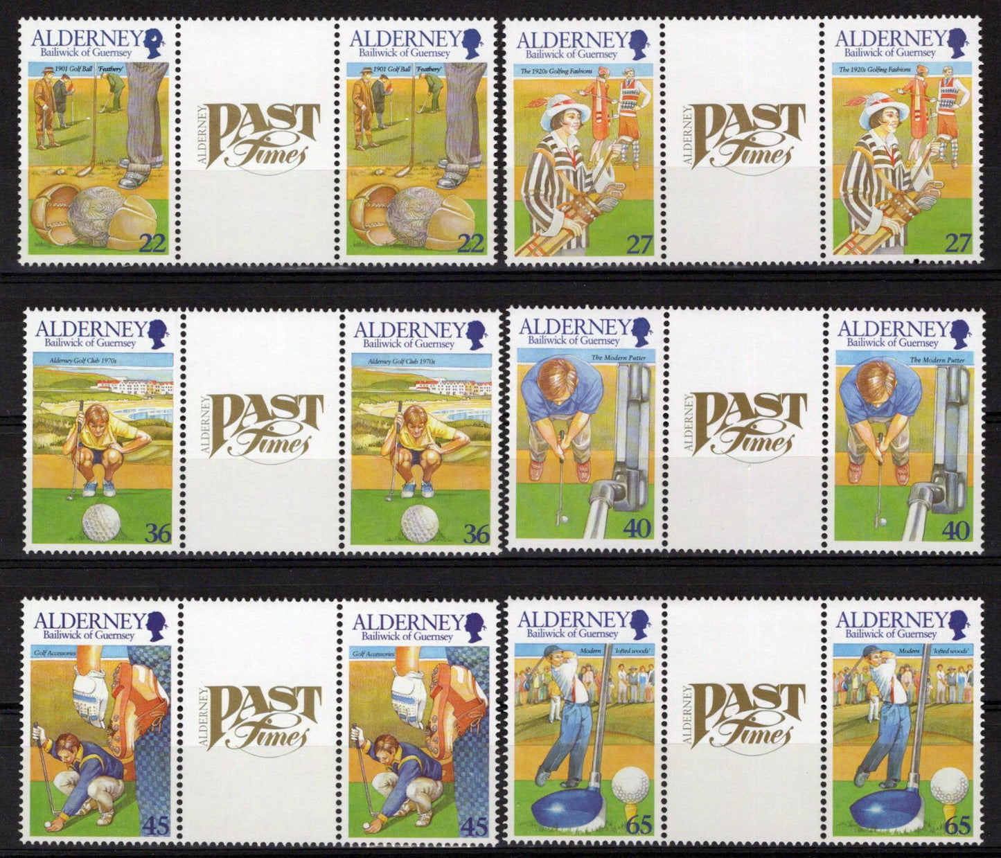 Alderney 170-175 MNH Gutter Pairs Golf Club Sports Games