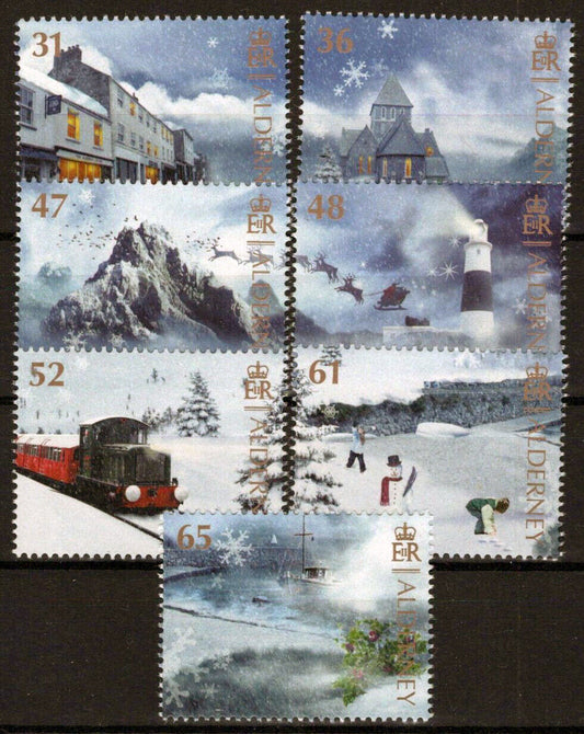 Alderney 421-427 MNH Christmas Winters Lighthouses Boats