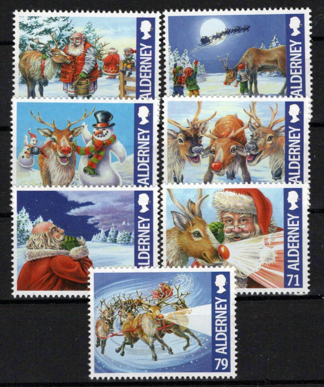 Alderney 477-483 MNH Christmas Santa Reindeers Snowmen