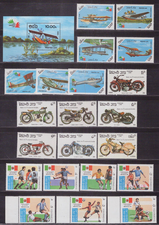Laos MNH Collection Sets 1985 Aviation Motorcycles Soccer