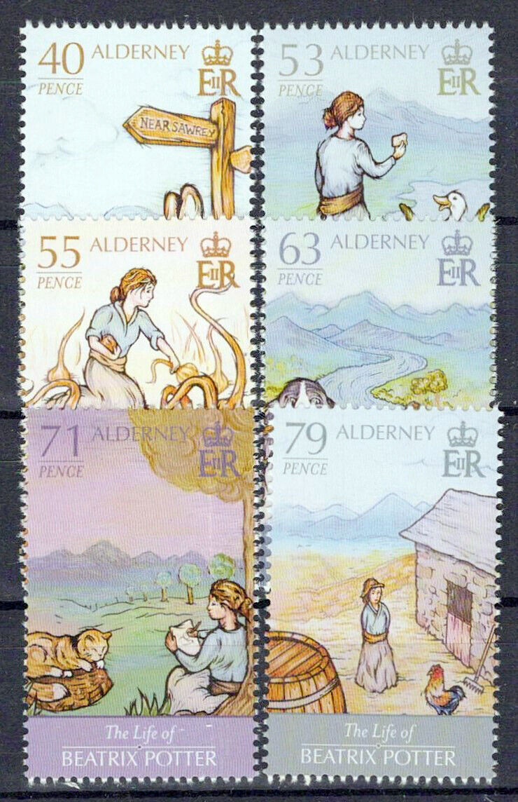 Alderney 471-476 MNH Beatrix Potter Children's Book Rabbit Dog