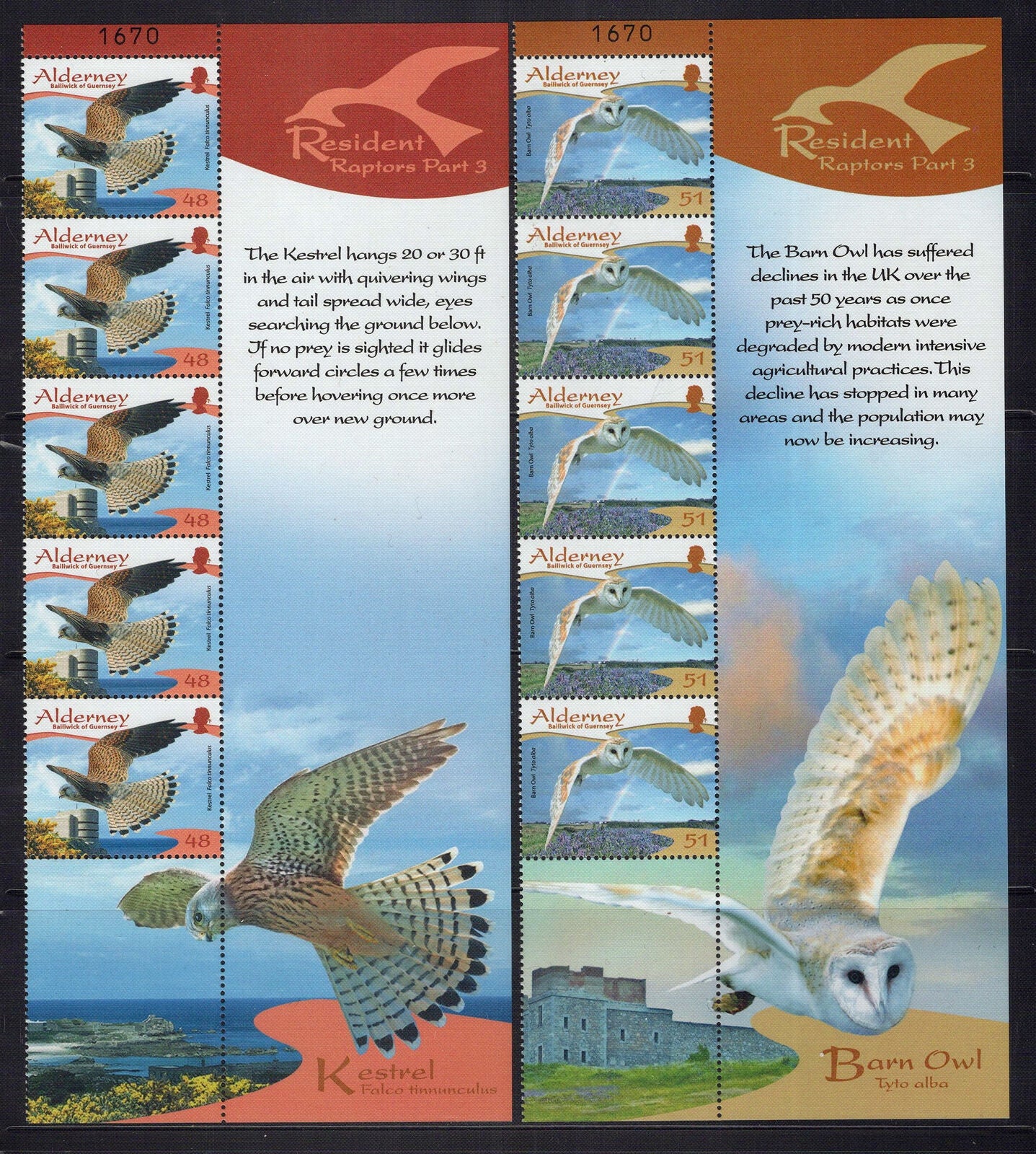 Alderney 319-324 MNH Birds Nature Animals Barn Owl Kestrel