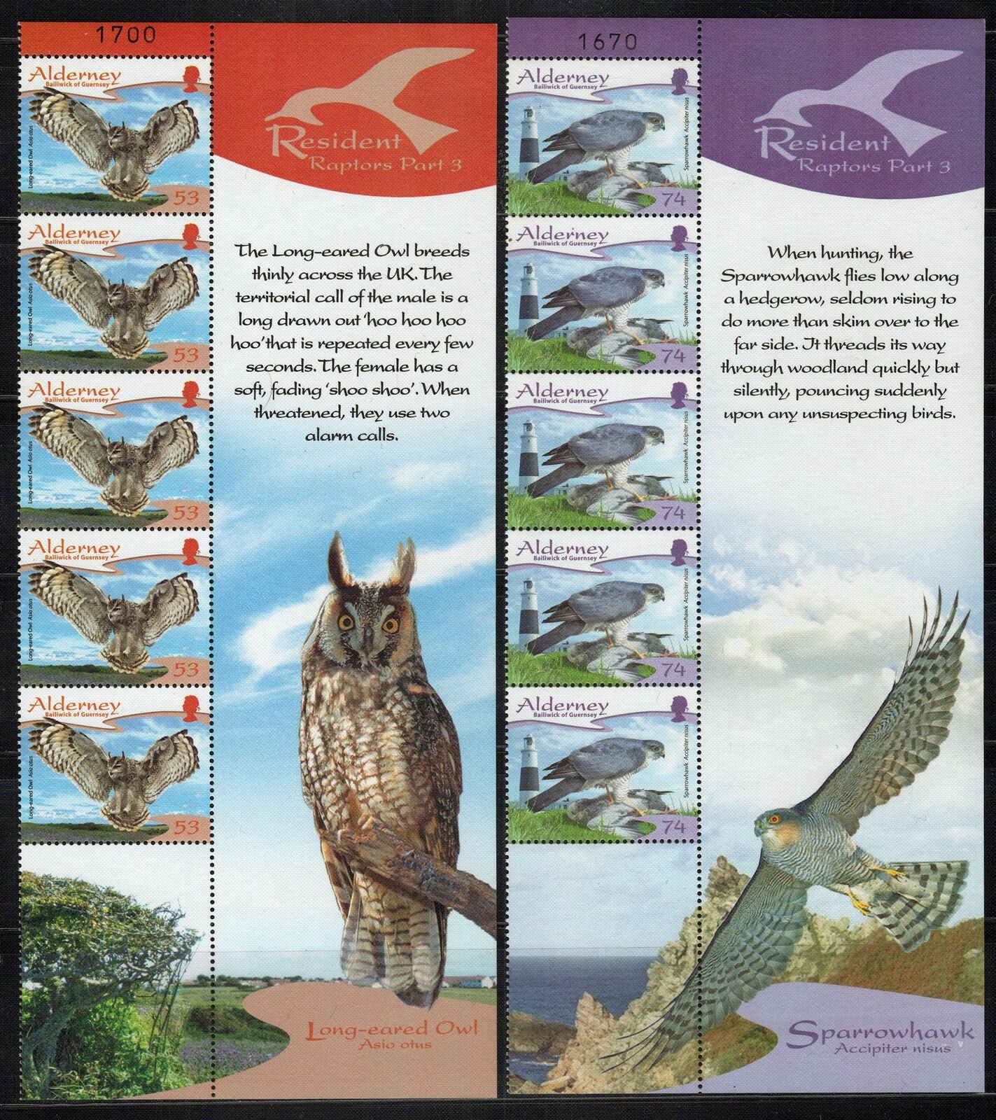 Alderney 319-324 MNH Birds Nature Animals Barn Owl Kestrel