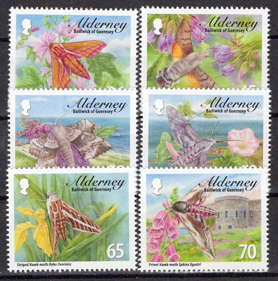 Alderney 397-402 MNH Insects Moths Nature Flowers