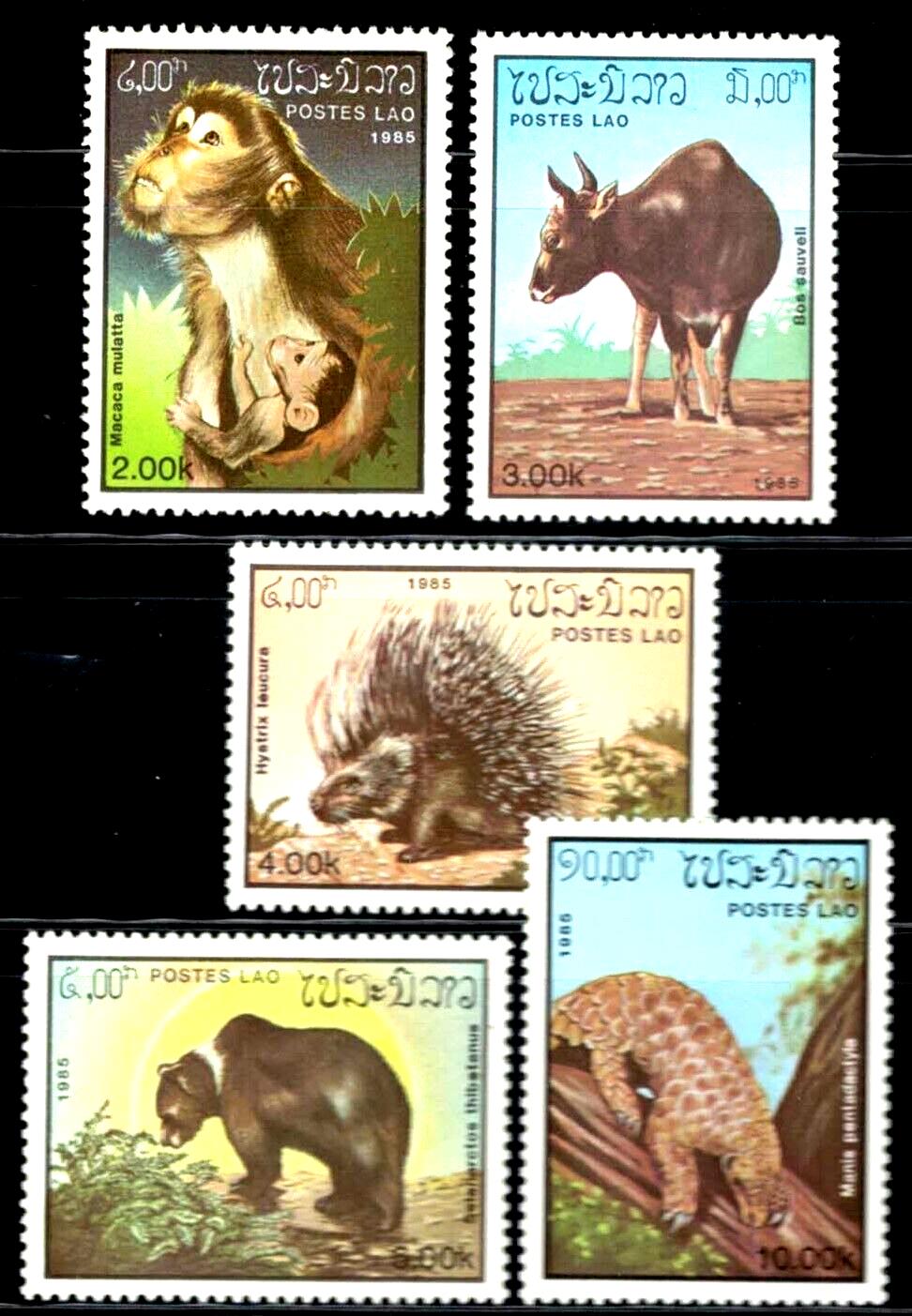 Laos 645-649 MNH Animals Monkey Bears Porcupines