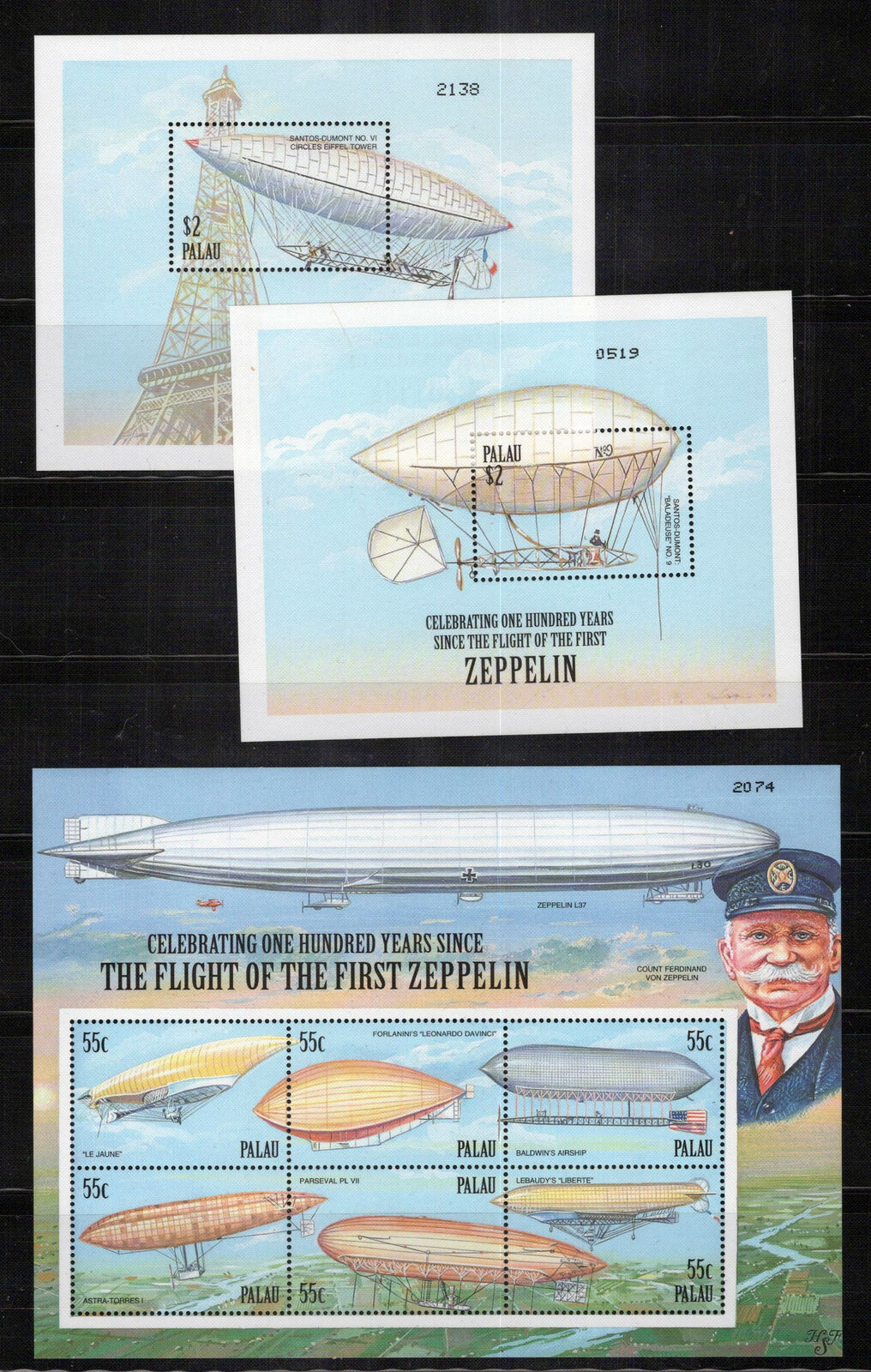 Palau 581-583 MNH First Zeppelin Flight Aviation