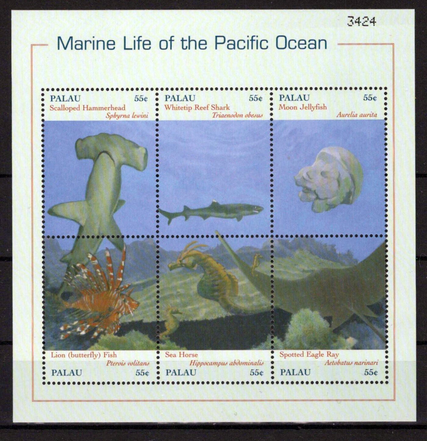 Palau 588 MNH Marine Life Sharks Jellyfish Seahorse