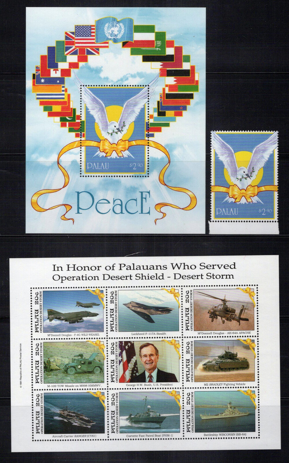 Palau 290-292 MNH Military War Desert Storm Birds Flags Planes