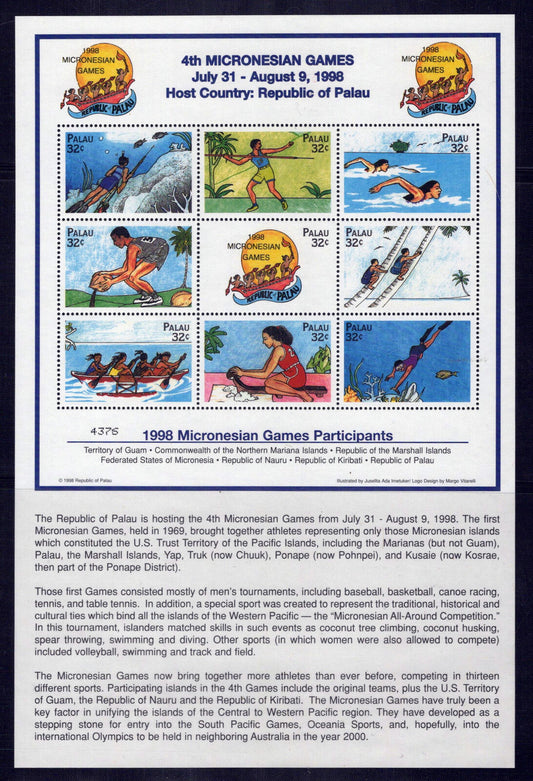 Palau 465 MNH Sports Games Spear Fishing Swimming Canoeing