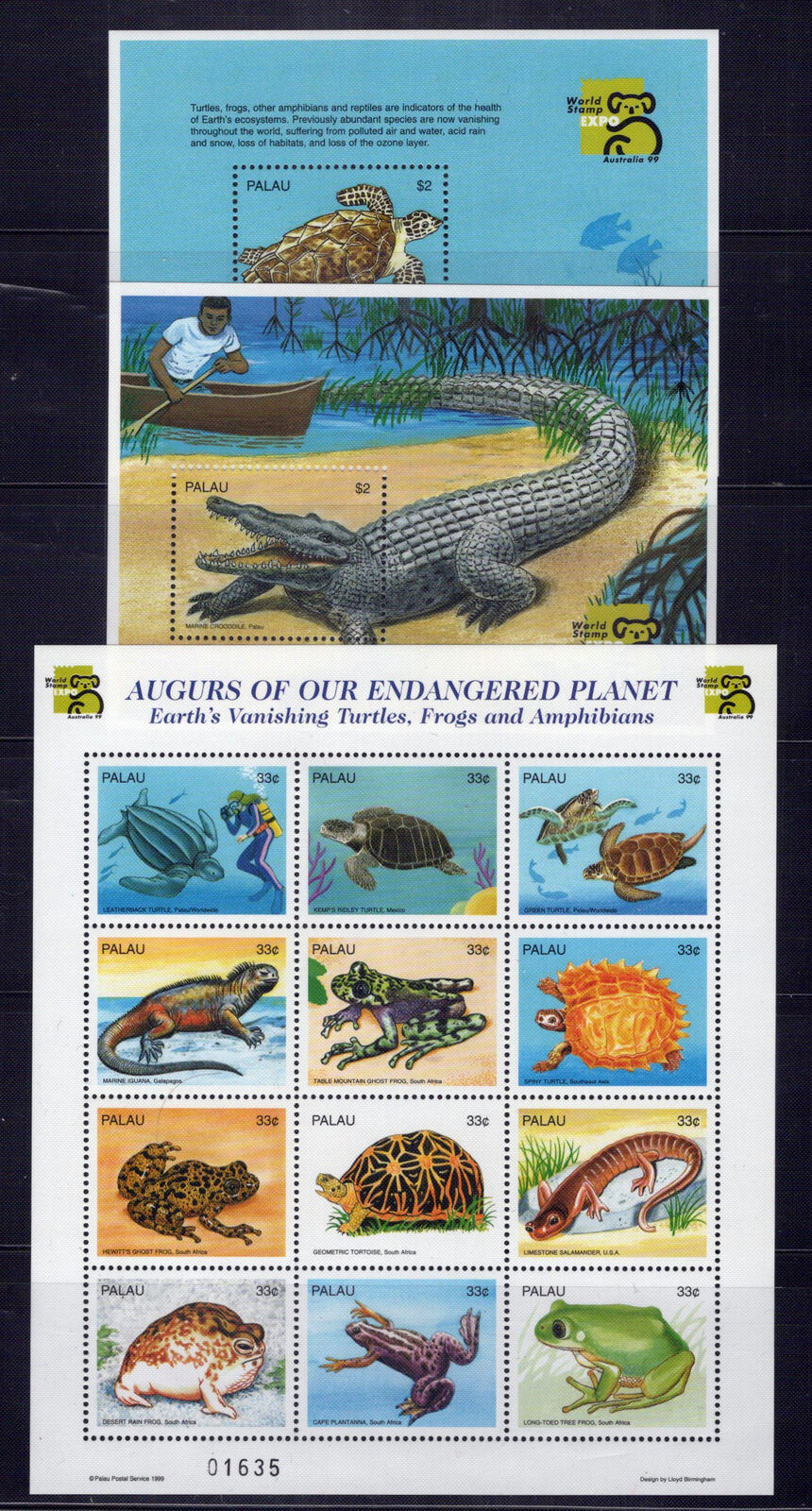 Palau 495-497 MNH Endangered Species Turtles Frogs Amphibians