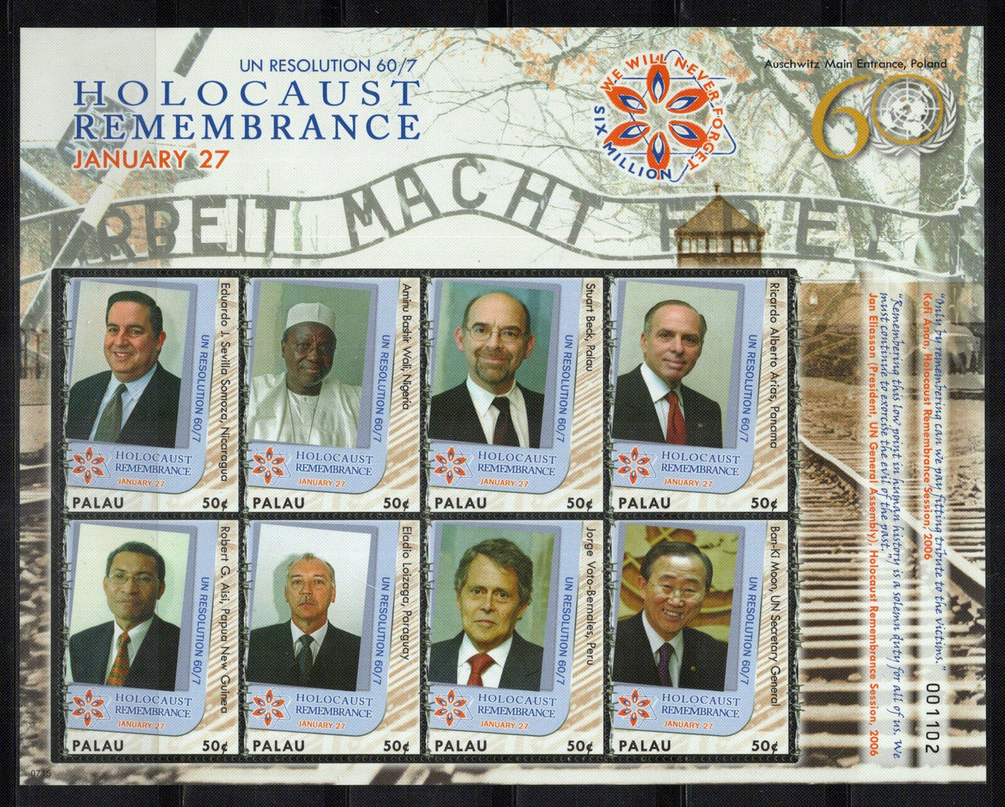 Palau 924 MNH Intl. Holocaust Remembrance Day